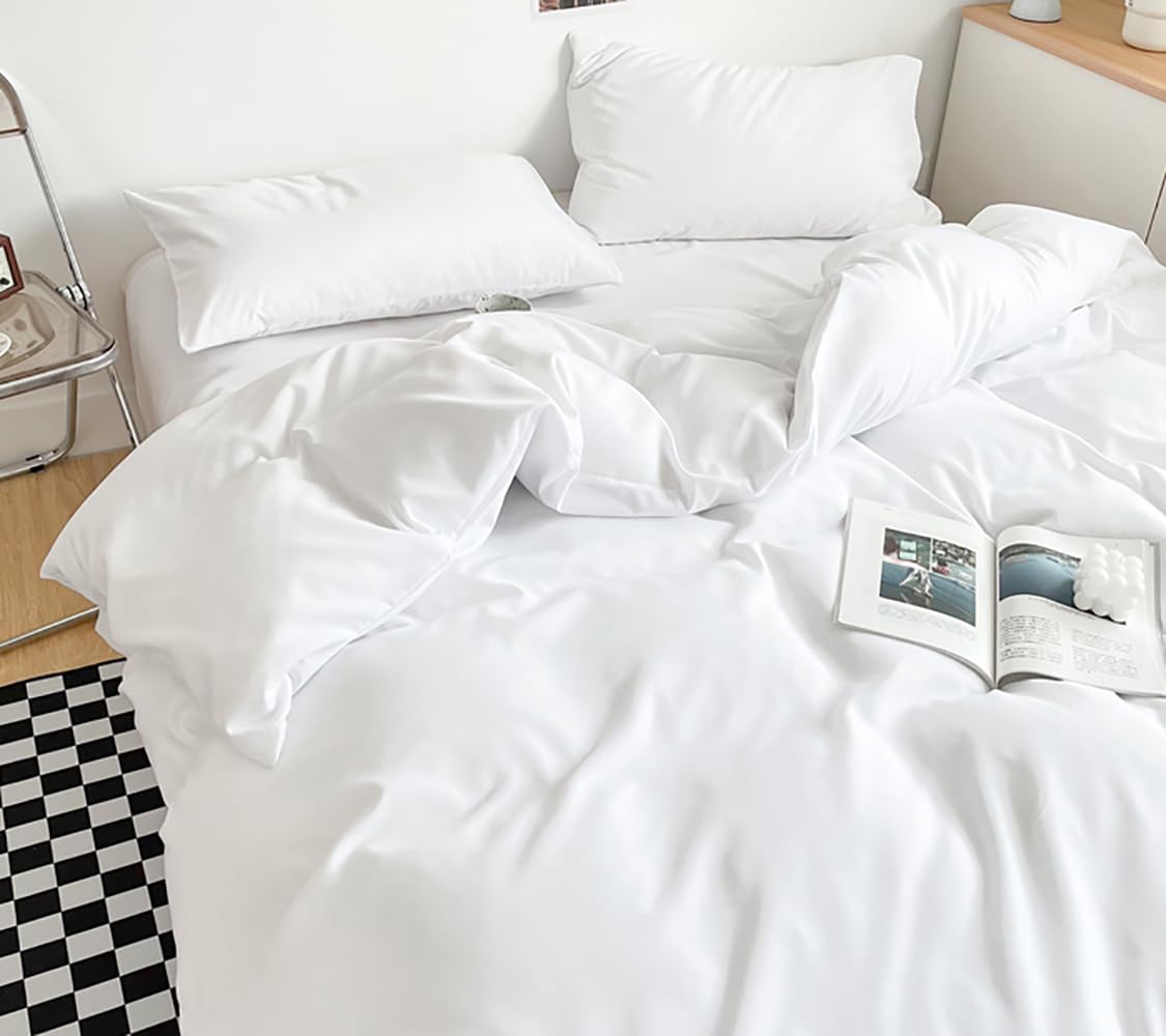 Houseri White Comforter Queen Set Fluffy Plain White Bedding Comforters Queen Size Puffy Lightweight Soft Solid Color Bed Quilts